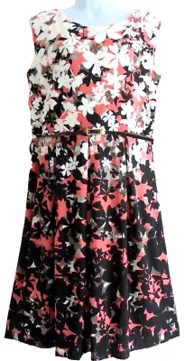 Tiana B .Floral Print Sleeveless Jersey  Dress- Black/ Coral- Size-14-16 • £18