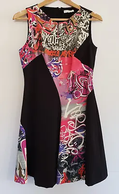 Versace Collection Authentic Luxury Dress Size 44/8US Black Graffiti Print Lined • $235