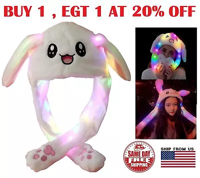$10.69 • Buy LED Bunny Ear Cap Plush Rabbit Hat Moving Ears Headwear Women Girls Gifts USA