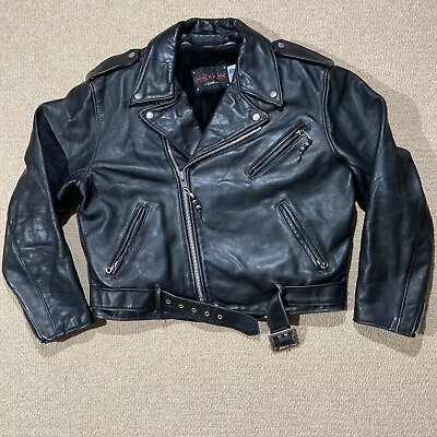 VINTAGE Schott Durojac Leather Jacket Mens 46 XL Harley Davidson Biker Patch 80s • $280.01