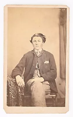 ANTIQUE CDV CIRCA 1860s J.B. STURDEVANT HANDSOME YOUNG MAN IN SUIT MESHOPPEN PA. • $12.99