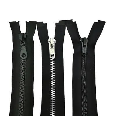 Black Zips Open Ended  In  No 5 Nylon  Chunky Plastic And Metal Multi Uses Zips • £4.69