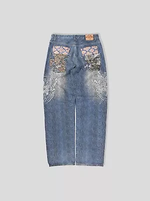 Vintage Japanese Karakuri Tamashii Baggy Embroidered Denim Jeans • £90