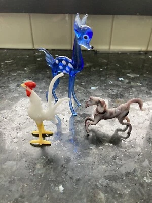 £14.99 • Buy Vintage Retro Murano Lampwork Blue Glass Deer Cockerel & Horse
