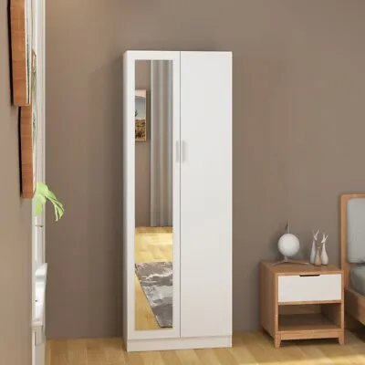 2 Doors Wardrobe 1 Storage Shelf With Hanging Rail Furniture With Mirror Bedroom • £129.99