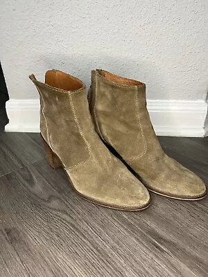 Madewell Zip Ankle Boot Women’s 8.5 Taupe  Tan Suede Block Heel Boho • $35