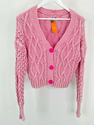 PILCRO Women Size XS Pink Anthropologie Pilcro Chunky Cable Knit Cardigan • £32.77