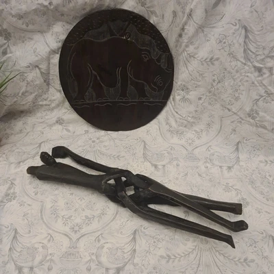 £29.98 • Buy Solid Wooden Hand Carved Ethnic African Interlock & Folding Tripod Table VGC!!!!