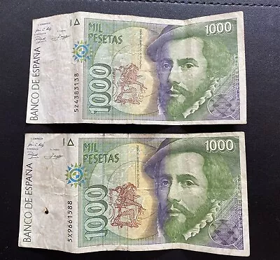 SPAIN: 2 X 1000 Spanish Peseta Banknotes • £0.99