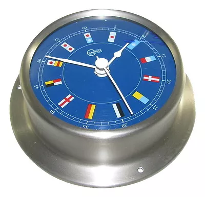 Victory BA683.3RF 3-3/8  Brushed Stainless Steel Ship's Clock Blue Face 135-929 • $79.99