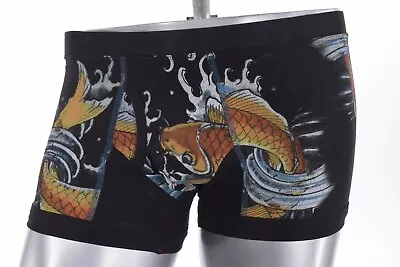 VK Nagrani NWT Luxury Men's Boxer Briefs In Black Koi Fish Theme Cotton Small • $26.24