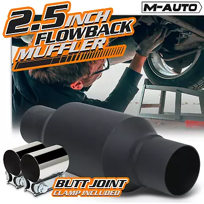 Black 12  Straight-Through Exhaust Muffler 2.5  Inlet/Outlet Tip W/2 Joint Clamp • $39.99