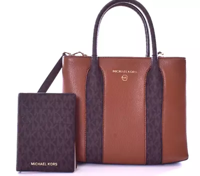 New MICHAEL KORS Austin Signature Logo Brown Pebbled Leather Tote Crossbody Bag  • $110