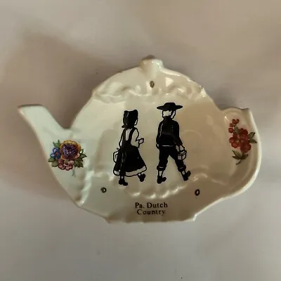 Tea Bag Holder Pennsylvania Dutch Souvenir Teapot Shaped Signed (tiny Chip) GUC • $7.50