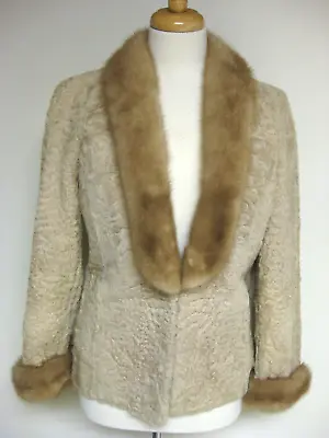 New Borello Italy Blond Persian Lamb Mink Fur Collar Cuffs Blazer Jacket Coat • $425