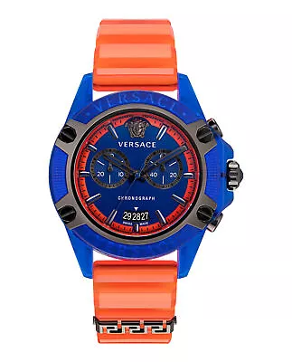 Versace Mens Icon Active IP Blue 44mm Strap Fashion Watch • $398