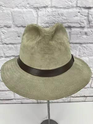 VTG Eddie Bauer Genuine Leather Suede Tan/Brown Fedora Hat Men's Large 22'-23  • $19.99