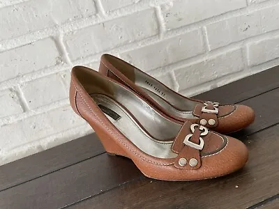 Dolce & Gabbana Womens Italian Brown Leather Wedge Heels Shoes Sz Eu 39 US 8.5 • £95.46