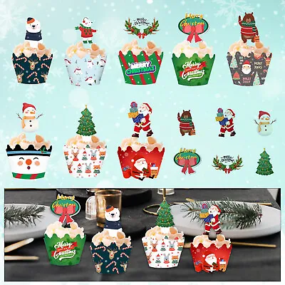 £4.39 • Buy 48pcs Christmas Cake Muffin Cupcake Wrappers Cases Wraps Toppers Set Xmas Party