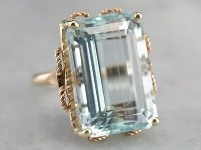 5Ct Emerald Cut Aquamarine Vintage Cocktail Weeding Ring 14K Yellow Gold Plated • $148.52