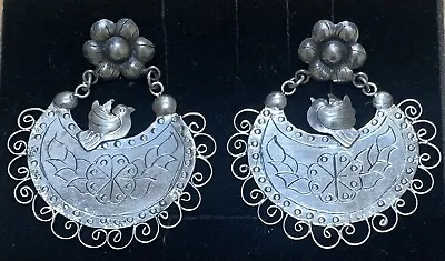 LARGE Mexican Oaxacan Sterling Silver Love Bird Frida Earrings • $248