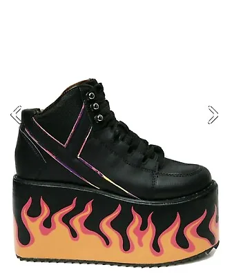 NEW Dollskill YRU Qozmo Platform *WOMENS 6* Flame Rainbow Shoes Rave Goth Alt • £86.46