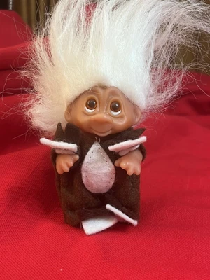 £13.88 • Buy Vtg Norfin 1985 3.5” Mini Troll Doll Brown Animal Costume Furry Bell White Hair