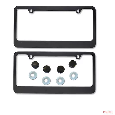 New 2pc Set Blank Plain Black Metal Car Truck License Plate Frame & Screw Caps • $17.34