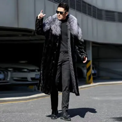 Men Business Casual Silver Fox Fur Collar Coat Fashionable Loose Large Size Coat • $115.90