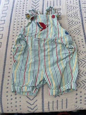 £0.99 • Buy Frugi Rainbow Seersucker Parrot Dungarees 3-6 Months