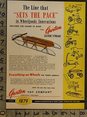 1954 GARTON SILVER STREAK SLED FIRE PEDAL CAR VELOCIPEDE BICYCLE 2pg TOY AD TS84 • $48.95