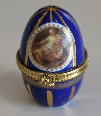 Vintage Limoges Style Oval Shaped Blue Trinket Box - Pill Box • $25