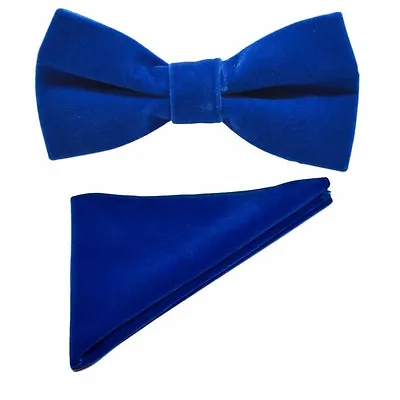 Royal Blue Velvet Bow Tie & Pocket Square Set • £14.99