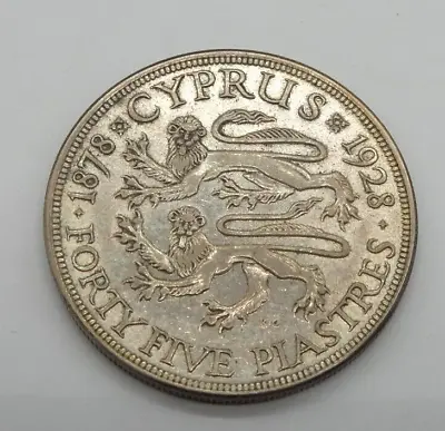 1928 Cyprus 45 Piastres Silver Crown Coin George V - B3138 • $99
