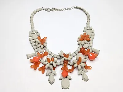 ZARA Acrylic Stones Grey Enamel Chunky Statement Floral Necklace 18  Long • $24.99