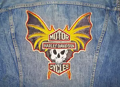 Vtg 70's-80s HARLEY Skull BAT WINGS Outlaw BIKER Motorcycle PATCH XL~Vest Jacket • $159.99