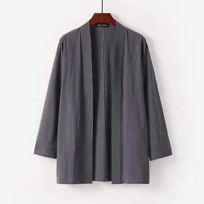 Men Japanese Kimono Cotton Linen Open Cardigan Yukata Jacket Coat Loose • £26.21