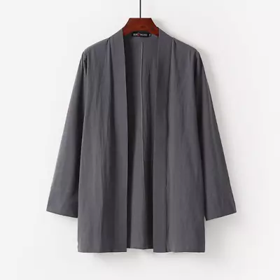 Men Japanese Kimono Cotton Linen Open Cardigan Yukata Jacket Coat Loose • £26.21