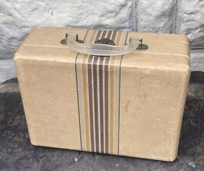 Vintage Striped Tweed Hard Shell Suite Case Small 12x8.5x4.5” Art Deco Mid 20th • $95.99