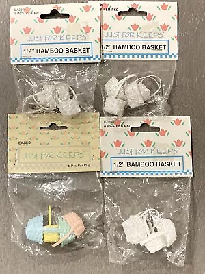 NOS Lot Of 16 Bamboo Baskets Dollhouse Miniatures 1/2” White & Pastel Easter • $14.99