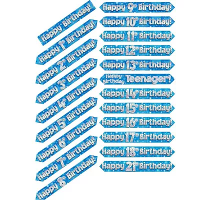 9ft Blue & Silver Holographic Foil Party Birthday Milestone Banner Decoration • £2.49