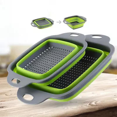 Square Collapsible Colander Silicone Kitchen Foldable Colander Food Vegetable Fr • £12.43