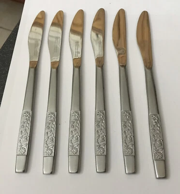 £18 • Buy Vtg Spear & Jackson Stainless Steel 6 Dinner Table 20.5cm Knives Floral Cutlery