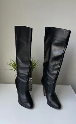 Kors Michael Kors Black Leather Heeled Boots Knee High Size 7.5 • $49