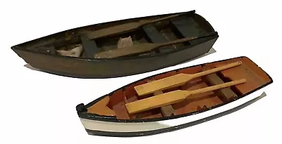 Vintage Model Handcrafted Fisherman’s Rowing Boats Pair Of 2 With Oars & Nets • $12.62