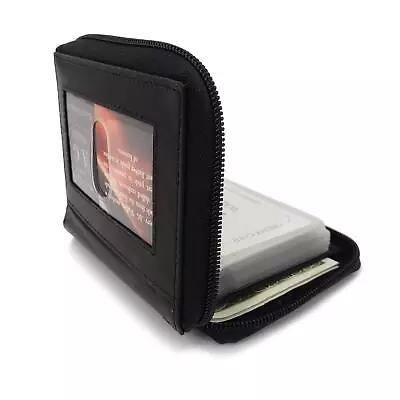 Wallets Mens Zip Around Leather Wallet With Inserts Black • $29.22