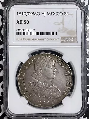 1810/9-Mo HJ Mexico 8 Reales NGC AU50 Lot#G7038 Large Silver Coin! • $375