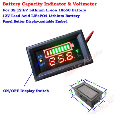 LED Lead Acid LiFePO4 Lithium Li-ion Battery Capacity Level Indicator Voltmeter • $4.75