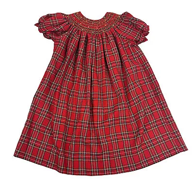 Vintage Smocked Christmas Dress Vive La Fete Red Plaid Sz 3 Kids Girls Holidays • $20