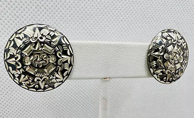 Vintage Mayan Aztec Sun Calendar Mexican Clip Earrings Sterling Silver 925 • $29.99